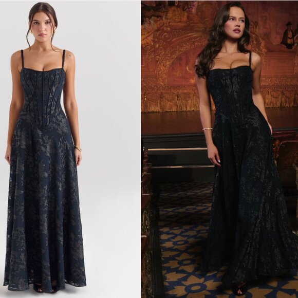 Esme midnight blue lurex chiffon maxi dress NWOT